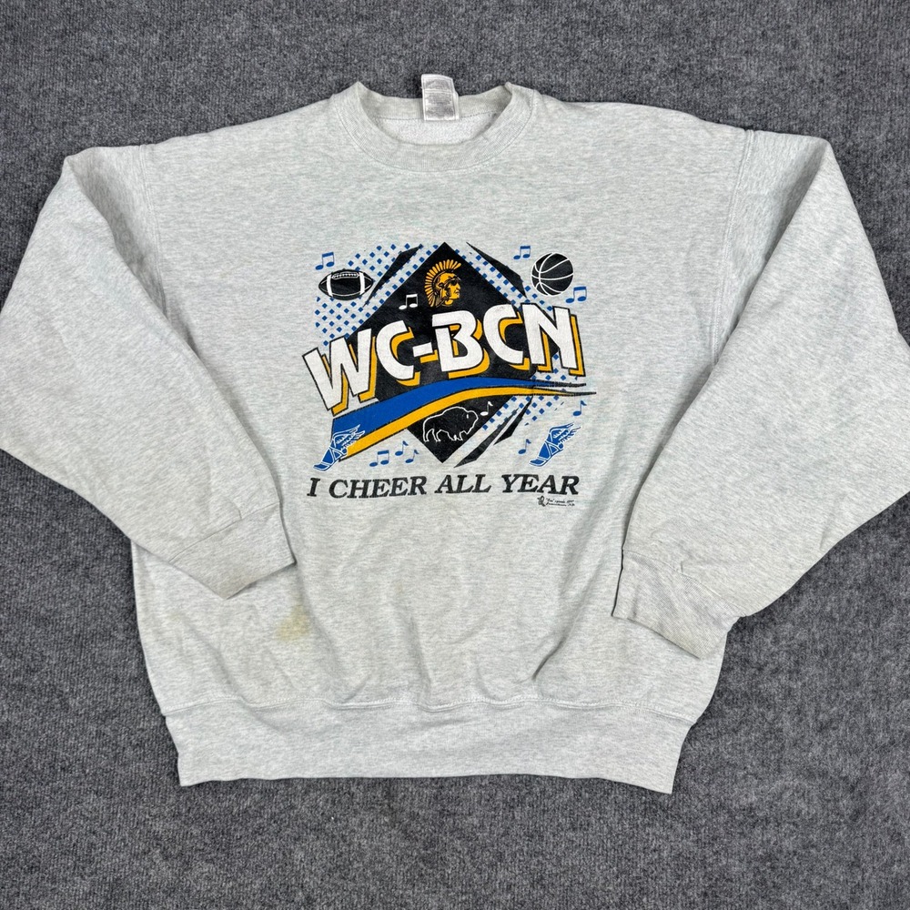 Fruit of the Loom Sweatshirt Mens XL Gray WC-BCN Cheer Graphic Crewneck Stained